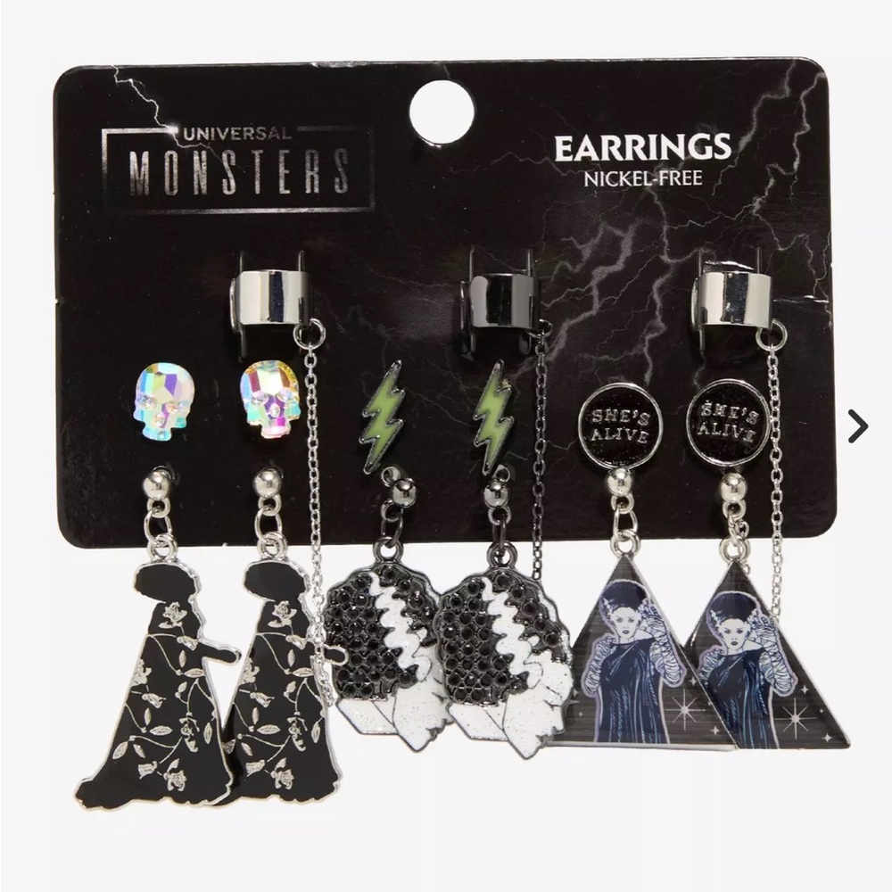 Bride of Frankenstein Monsters Nickel-Free Cuff Earring Set